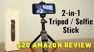 20 Amazon Review  3 in 1 Tripod  Selfie Stick that extends 40quot amp bluetooth remote iPhone Android [upl. by Eahsal408]