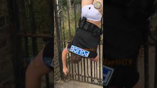 😂 Police Mega Fail  Police Gets his Pants Caught on a Fence 🤣 [upl. by Platas]