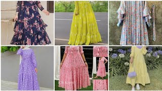 Frill froks  floral print maxi Designs  chiffon froksmaxi Designs 👗 [upl. by Gillette]