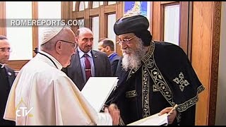 Pope Francis with Tawadros II The martyrs of Egypt have lived the faith heroically [upl. by Ednil]