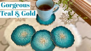 Gorgeous Teal and Gold Geode Resin Coasters [upl. by Nahem]