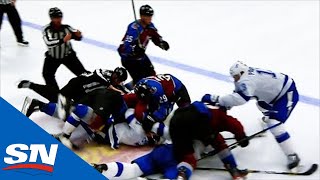 Nathan MacKinnon Drops Ondrej Palat With Huge Hit amp Sparks Line Brawl [upl. by Introk217]