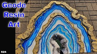 Geode Resin Art Tutorial in Blue White Gold DIY Foam Edge amp Real Crystals [upl. by Wescott]