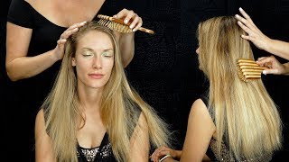 Brushing Long Blonde Beautiful Hair ASMR Hair Brushing Spa Salon [upl. by Cyrill]