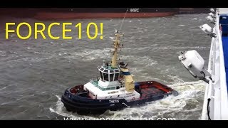 TUGBOATS assisting a cruise ferry in a FORCE 10 storm [upl. by Raab]