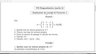 Exercice 1 Diagonalisation [upl. by Saerdna600]